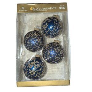 NEW Holiday Time Vintage 4 Pack Glass Globe Ball Bulb Glitter Classic Ornaments